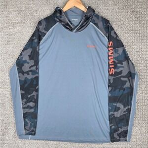 Simms Mens SolarVent Hoodie XXL Gray Camo Long Sleeve Fishing Shirt UPF 50 Sun